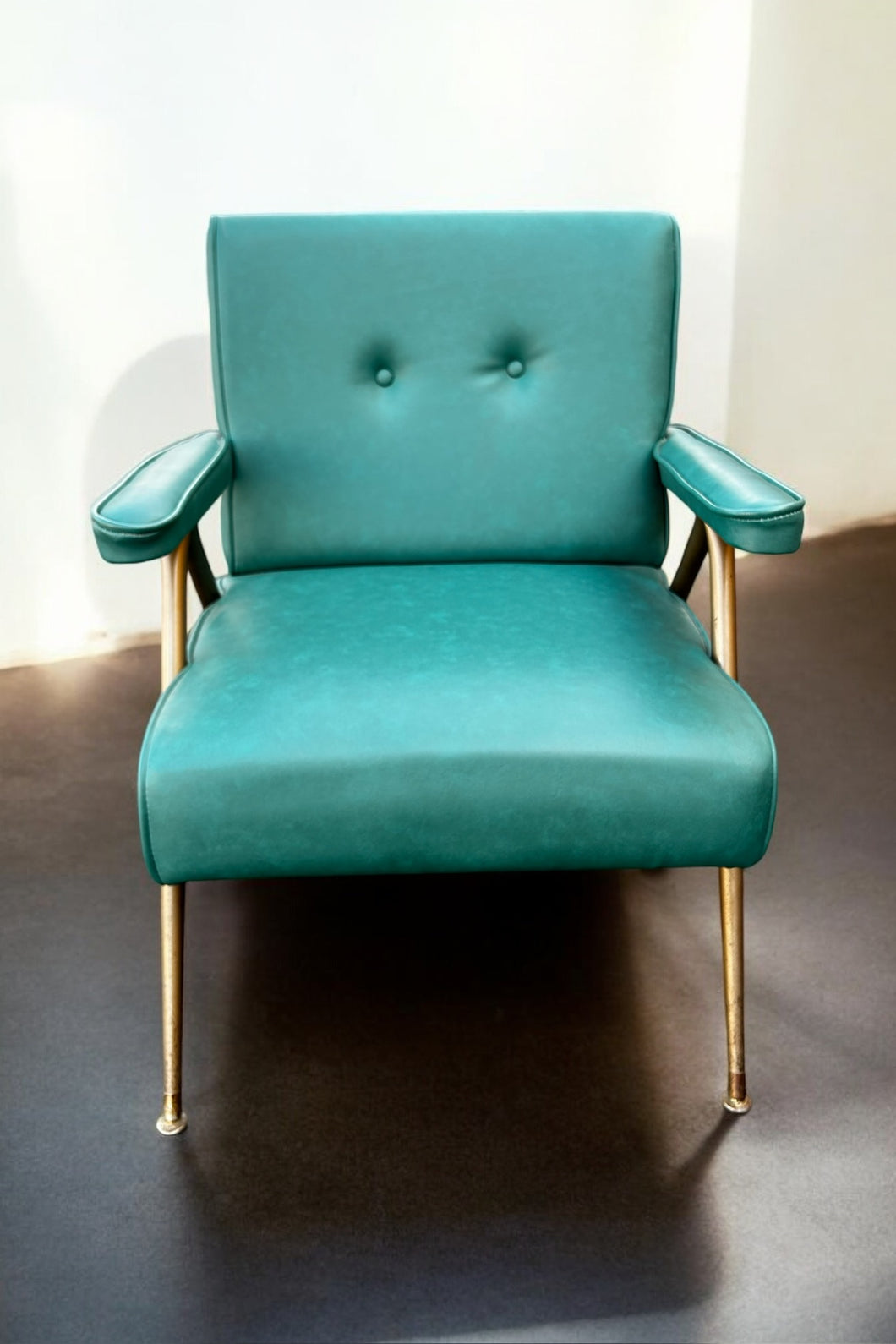 Vintage Turquoise and Metal Lounge Chair