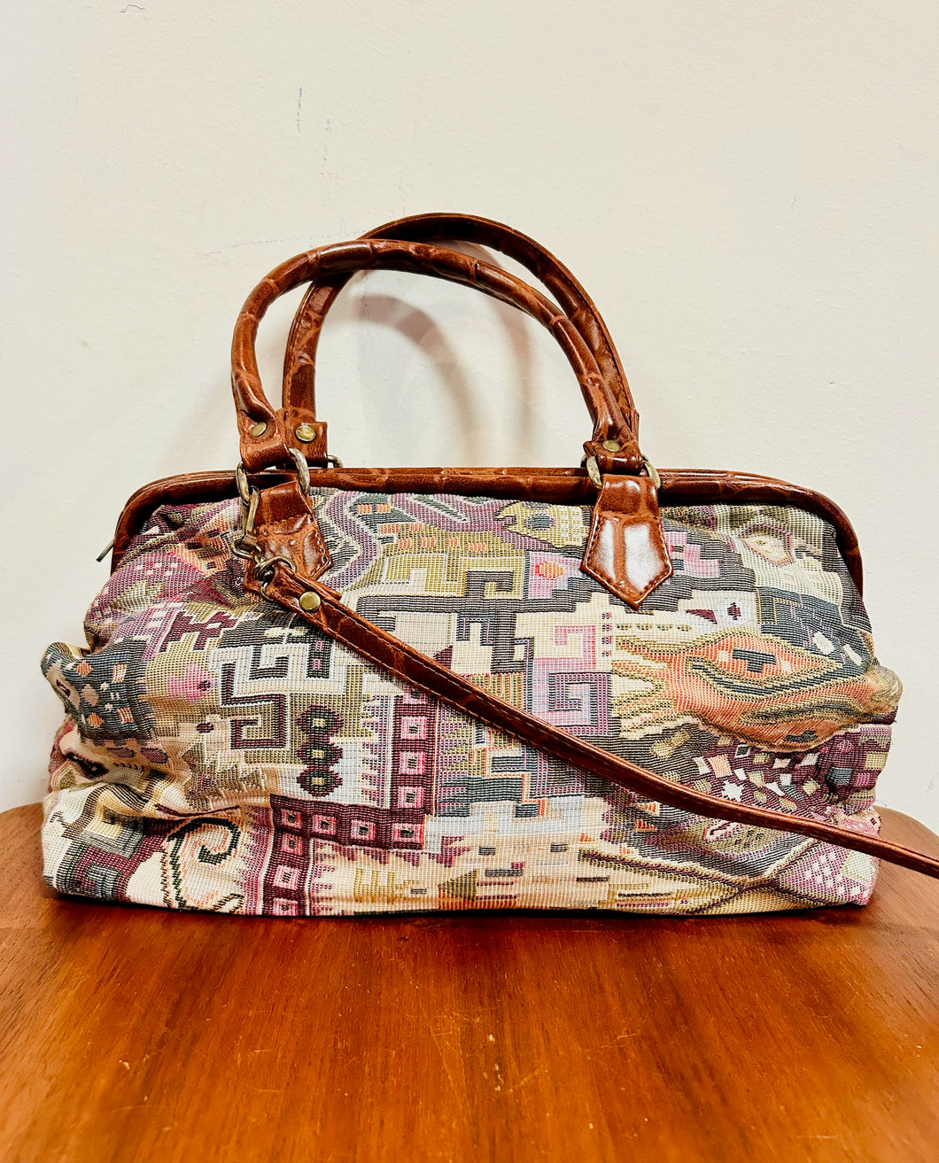 Canvas & Leather Crossover Handbag