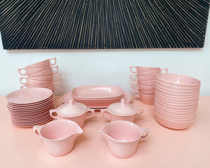 Vintage Bubblegum Pink Melamine Dish-ware - Set of 55