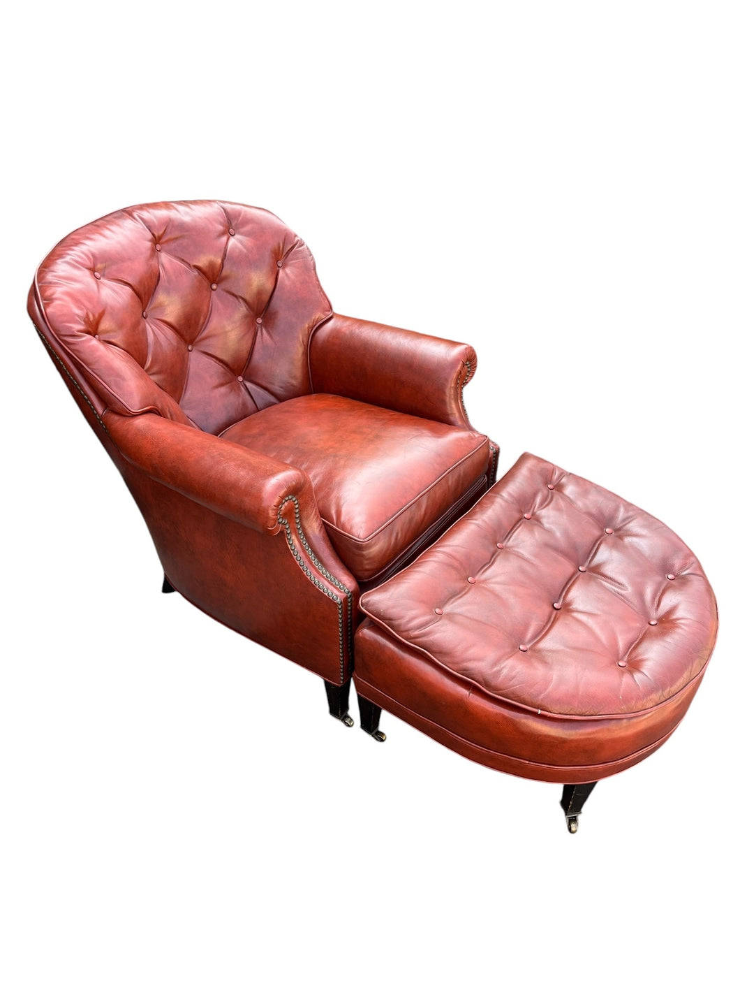 Vintage Tufted Leather Club Chair and Ottoman