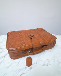 Vintage Faux Brown Leather Suitecase - Large