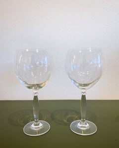 Vintage Pair of Crystal Wine Glasses with Leaf Motif