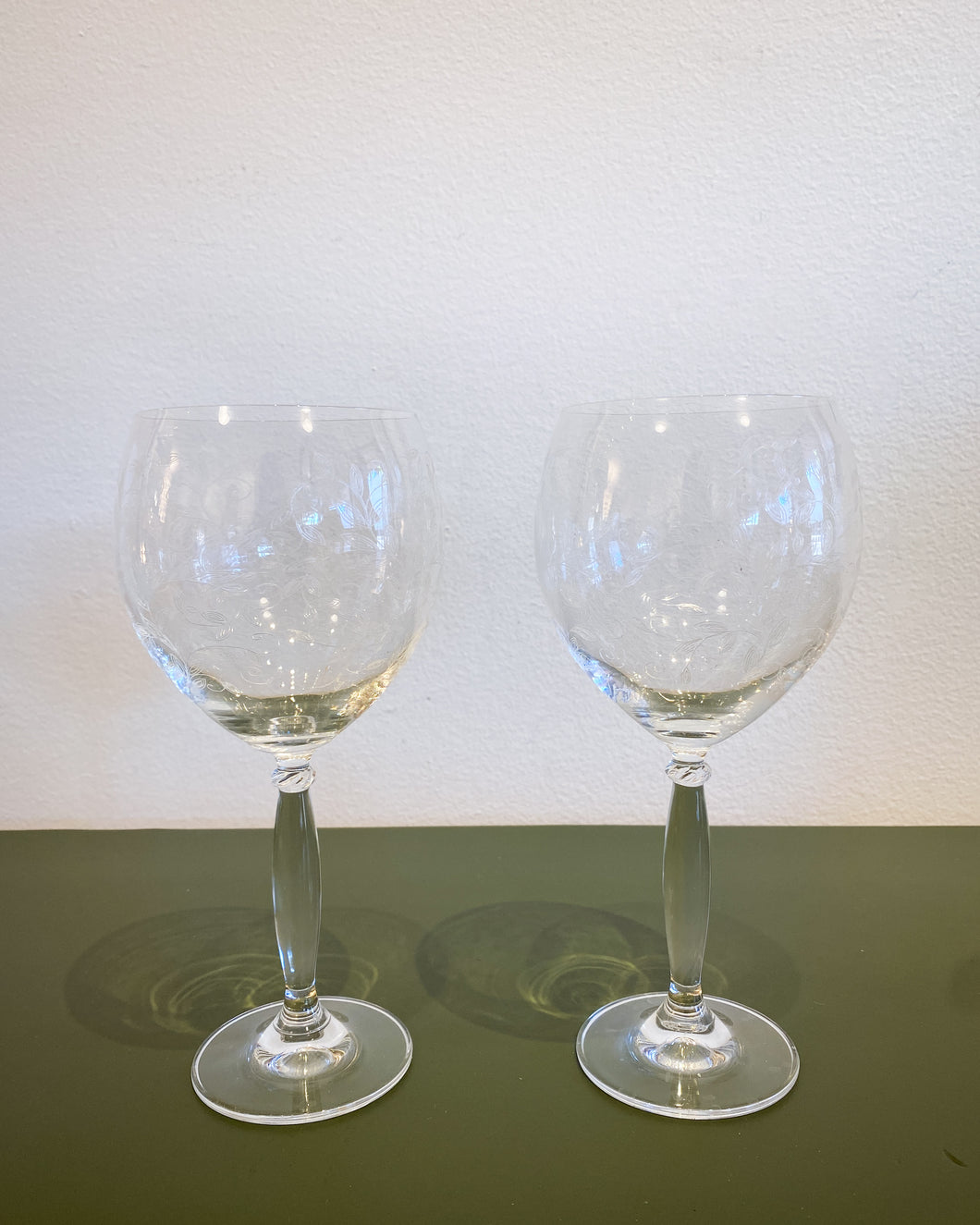 Vintage Set of 3 Etxhed Crystal Wine Glasses