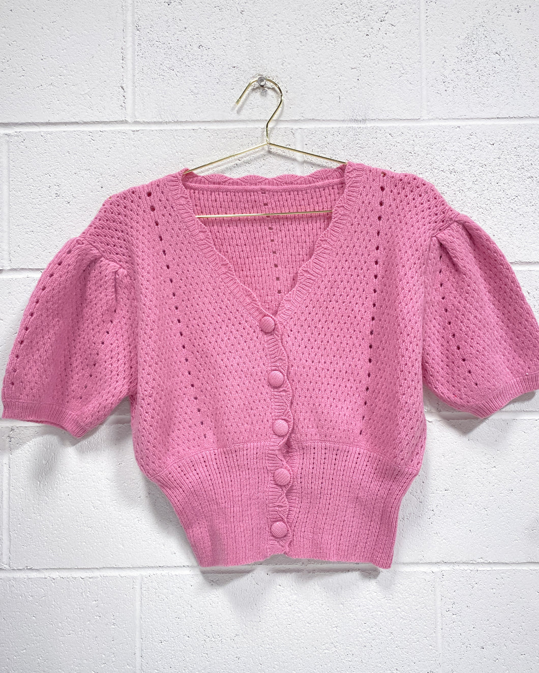 Pink Knit Blouse with Buttons (L)