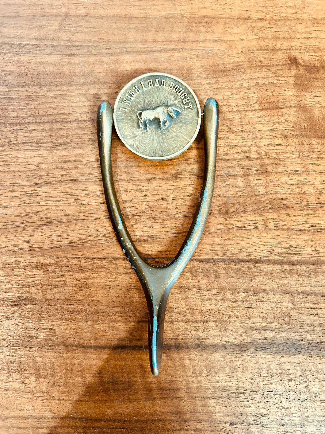 Vintage I Wish I Had Sold Brass Wishbone Paperweight