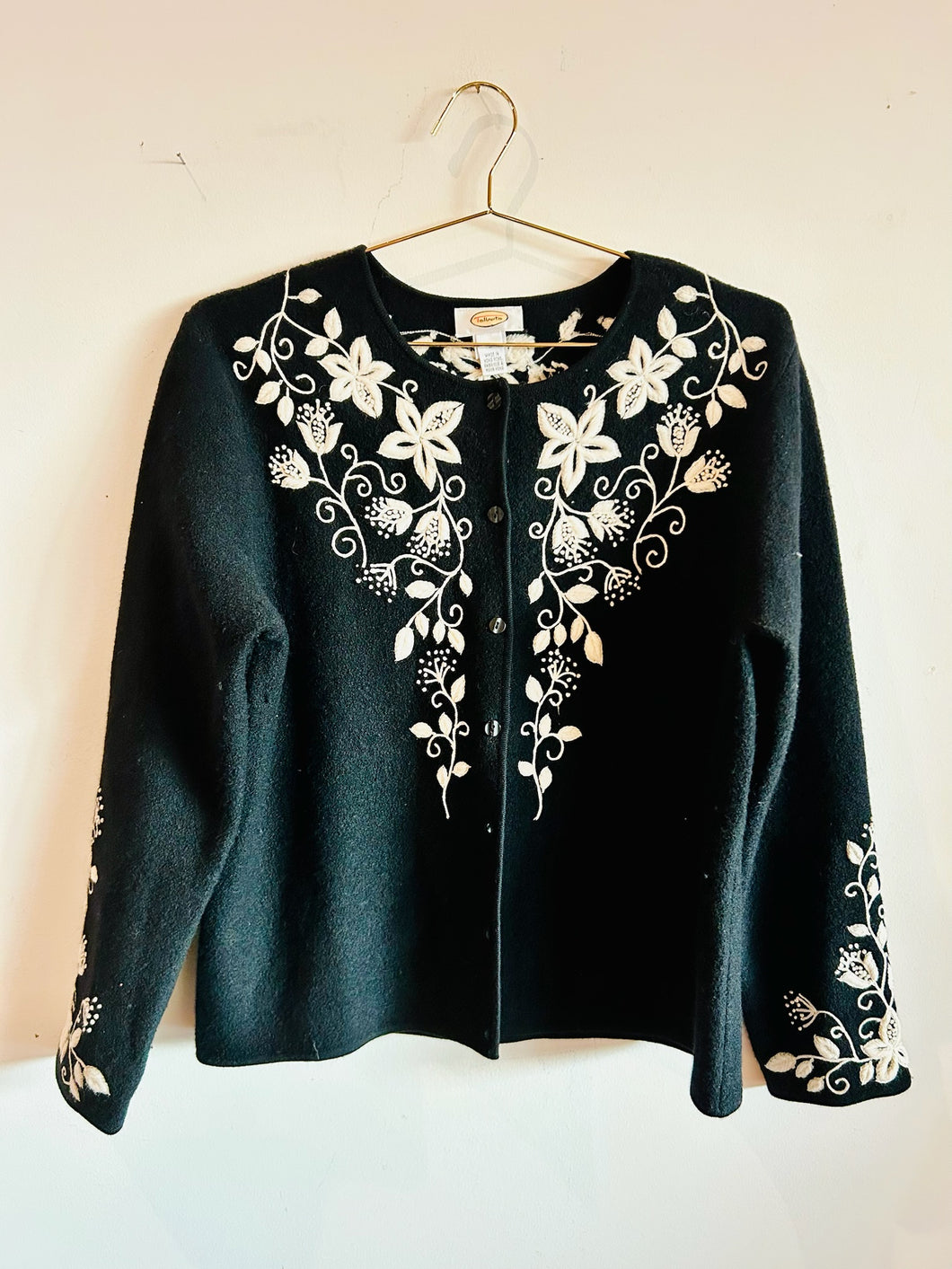 Talbots Black and White Floral Button up Sweater