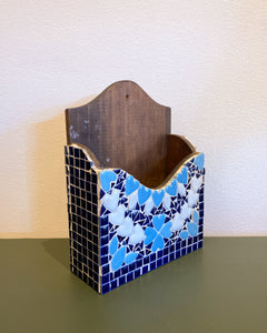 Vintage Blue Hearts Mosaic Tile Mail Holder