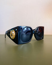 Load image into Gallery viewer, Oversized Black Sunnies with Gold Circle Detail
