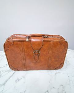 Vintage Faux Brown Leather Suitcase - Small