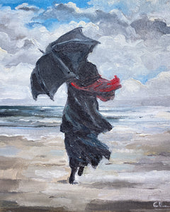 Off to The Sea with an Umbrella, Oil Painting