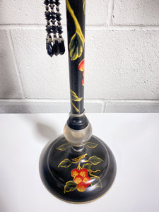 Vintage Black Table Lamp with Painted Fruit Motif