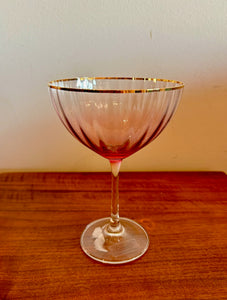 Anthropologie Pink Iridescent Gold Trim Tall Wine Glass