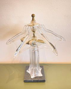 Vintage French Crystal and Brass Table Lamp by Cofrac Art Verrier