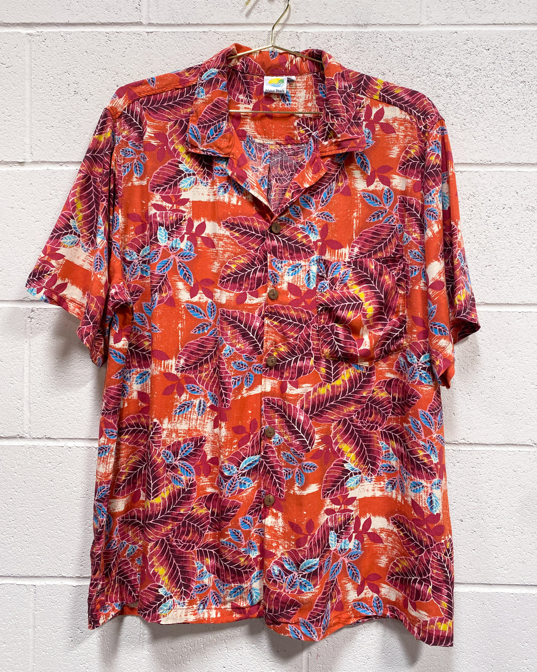 Hawaiian Shirt with Leaf Motif (XXL)