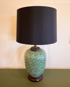 Vintage Green Ceramic Table Lamp with Black Shade