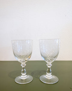 Vintage Pair of Etched Crystal Cocktail Glasses