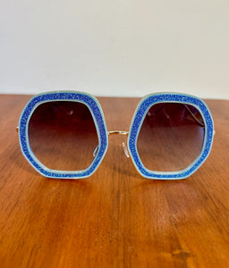 Geometric Blue Glittery Sunnies