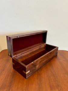 Antique Brass Inlaid Wooden Chest Dark Walnut With Brass Detail Storage Box