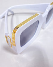 Load image into Gallery viewer, White Rectangular Sunnies with Gold Detail
