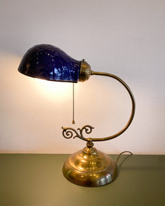 Vintage Blue Ceramic and Brass Table Lamp