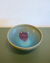 Load image into Gallery viewer, Vintage Blue Glazed Ceramic Bowl with Purple Detail
