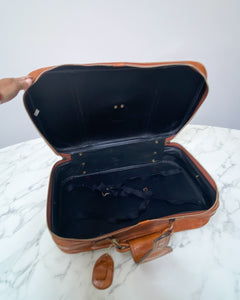 Vintage Faux Brown Leather Suitcase - Small