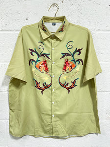 Green Button Up with Horse Motif (XL)