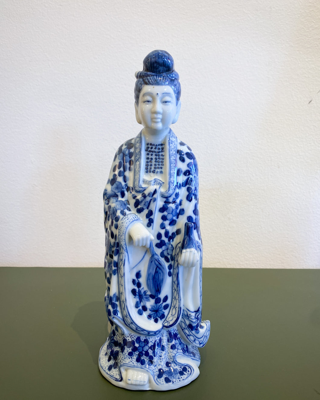 Traditional Blue and White Porcelain Chinese Figure in Robe