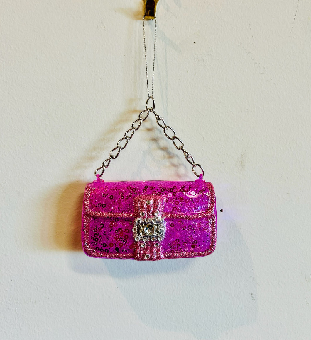 Christmas Tree Pretty Pink Purse Glass Ornament