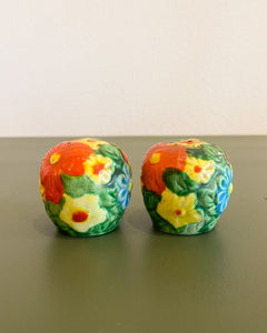 Vintage Mini Japanese Floral Ceramic Salt and Ppper Shakers-