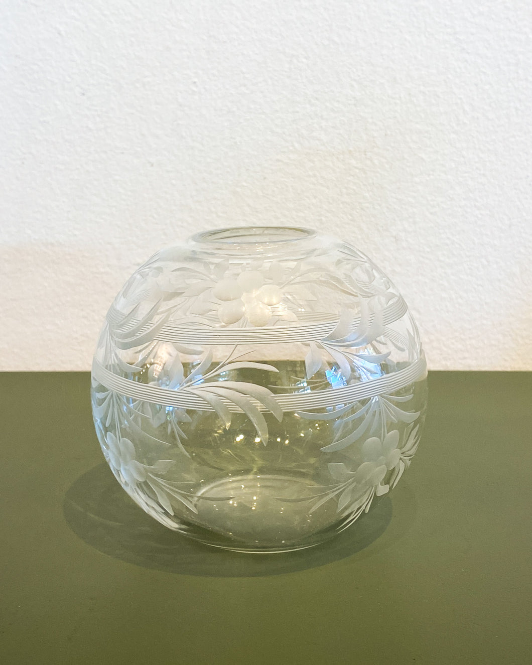 Vintage Floral Etched Round Vase