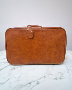 Vintage Faux Brown Leather Suitcase - Small