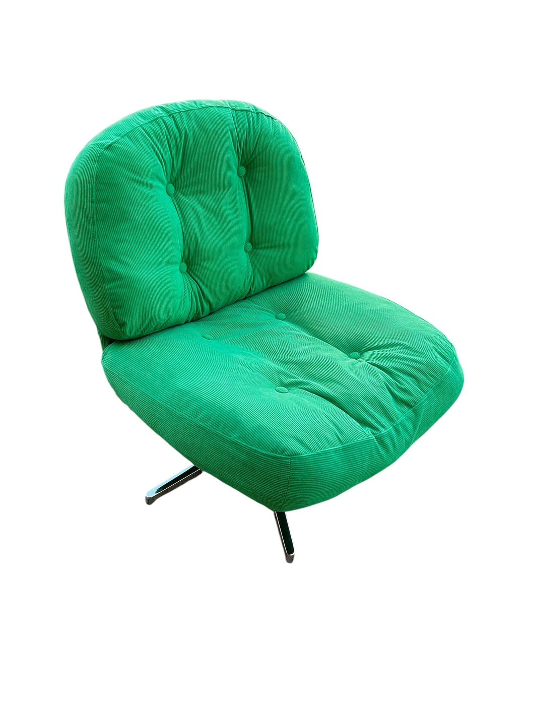 Green Corduroy Low Profile Swivel Chair