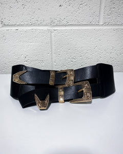 Double Strap Black Elastic Belt