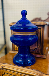 Bohemian Cobalt Blue Glass Jar