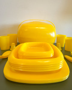 Vintage MCM Yellow Plastic Picnic Set