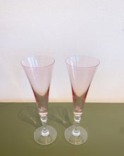 Load image into Gallery viewer, Vintage Pair of Pink Fluted Wine Glasses with Clear Stems
