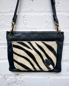 Black Crossbody Bag with Zebra Motif