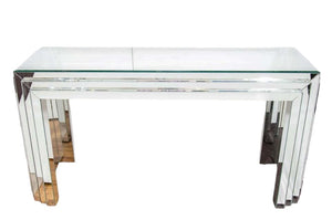 Midcentury Mirrored Glass Console Table with Mirrored Surface