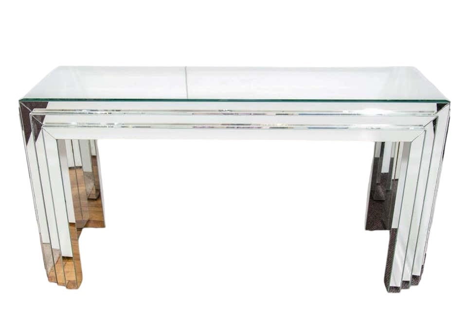 Midcentury Mirrored Glass Console Table with Mirrored Surface