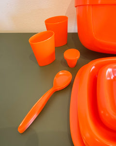 Vintage MCM Orange Plastic Picnic Set