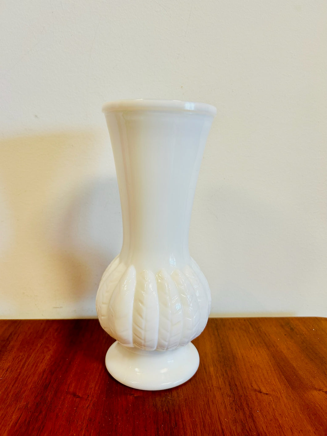 Feathered White Milk Glass Vase