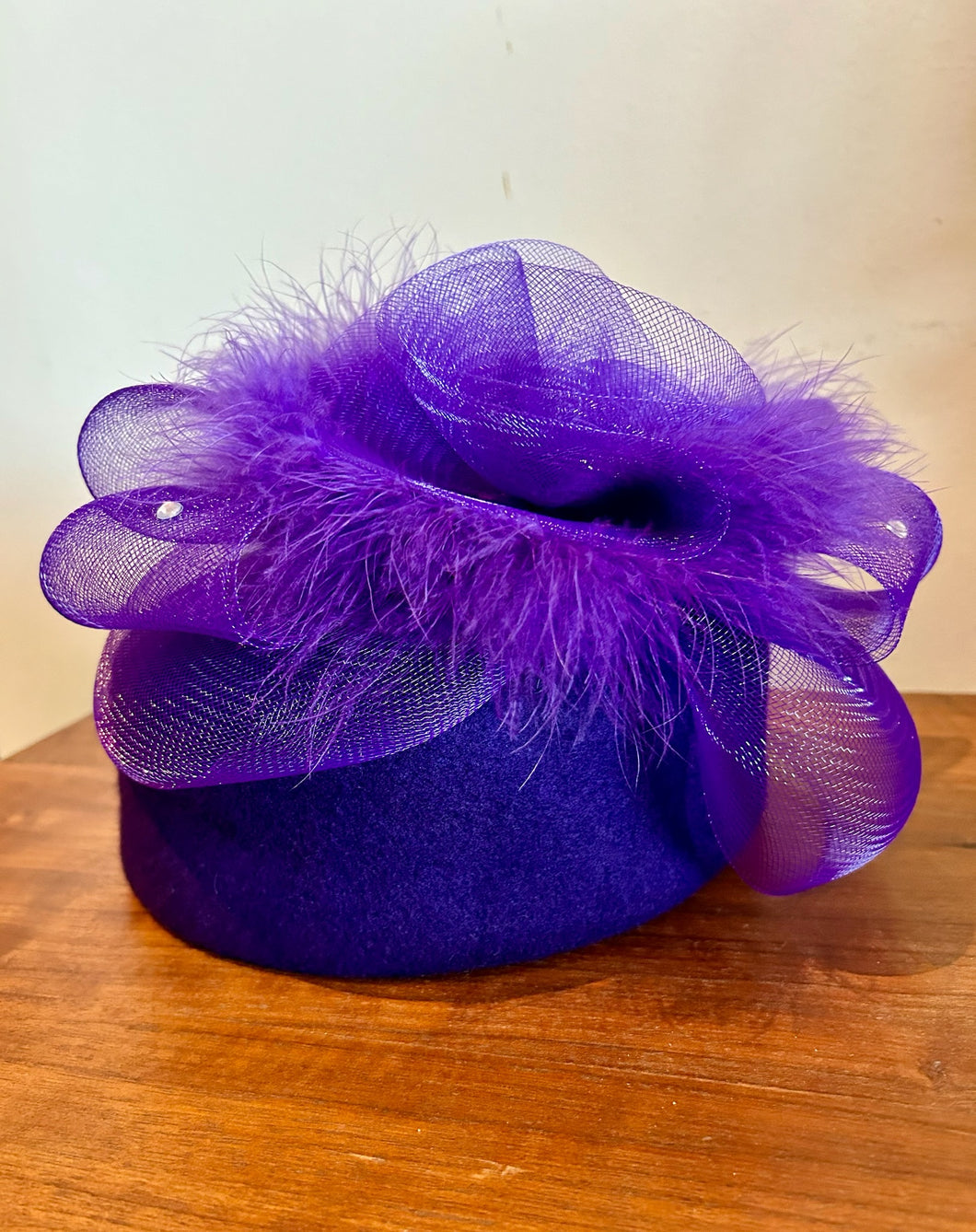 Purple Flower Feather Mesh Net Fascinator Beaded Cocktail Hat