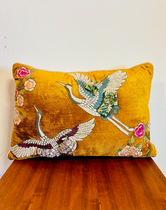 Yellow Velvet Bird Throw Pillow