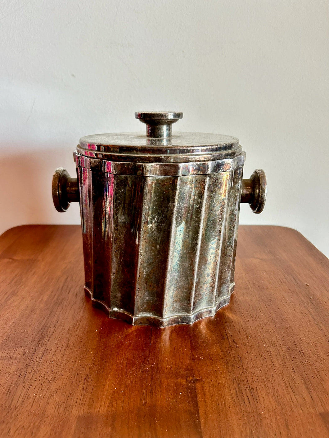 Mid Century Silver Plated Ribbed Ice Bucket