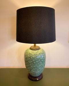 Vintage Green Ceramic Table Lamp with Black Shade