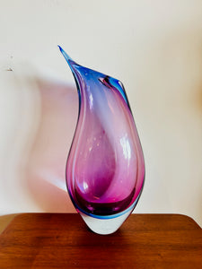 Vintage Flavio Poli for Seguso Large Italian Blue, Purple & Clear Murano Glass Sommerso Vase