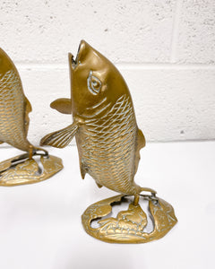 Vintage Pair of Brass Standing Coi Fish