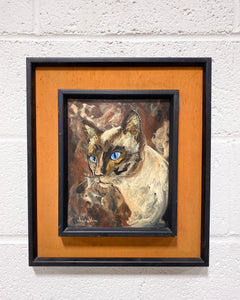 Vintage Framed Siamese Cat Painting by Joyce Stone