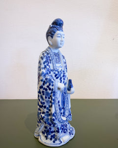 Traditional Blue and White Porcelain Chinese Figure in Robe